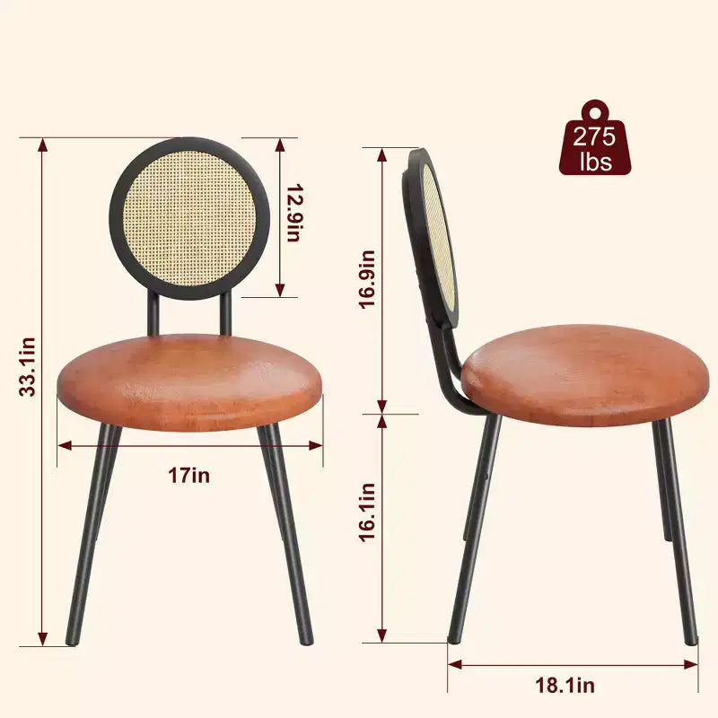 Lot de 4 chaises de salle à manger en rotin. Chaises de cuisine modernes rembourrées avec coussins épais et pieds en métal. Idéales pour les petits espaces.