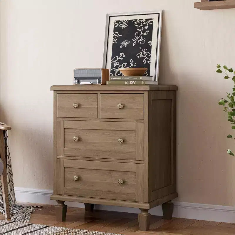 Wooden Vintage Dresser Chest with 4 Drawers  Carved Handles, Sturdy Tapered Legs, Large Storage Capacity, for Bedroom Furniture Organizer