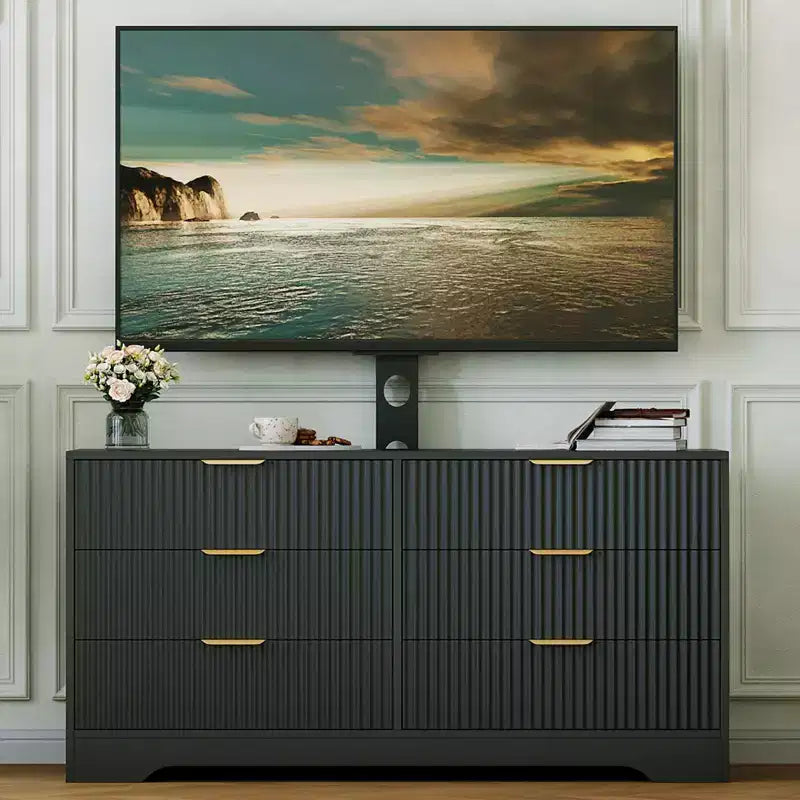 Meuble TV Acekool 6 Tiroirs avec Support pour TV 32-85 Pouces, Meuble TV Chambre et Salon, Commode de Rangement en Bois, Console Multimédia Moderne, Plusieurs Couleurs