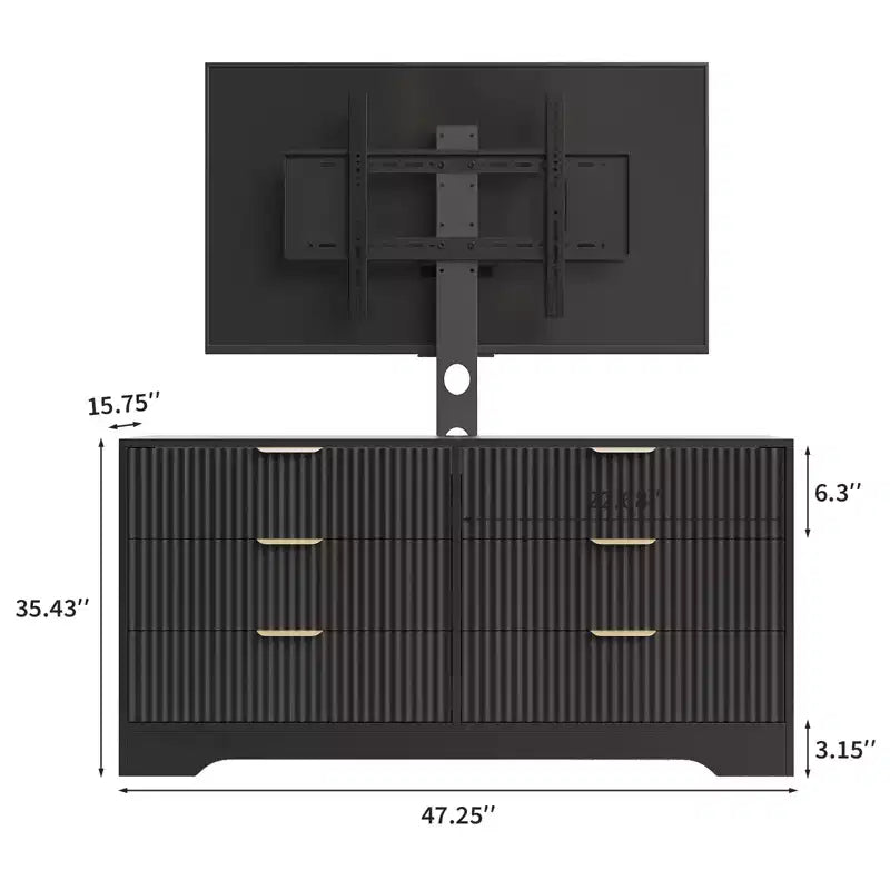 Meuble TV Acekool 6 Tiroirs avec Support pour TV 32-85 Pouces, Meuble TV Chambre et Salon, Commode de Rangement en Bois, Console Multimédia Moderne, Plusieurs Couleurs