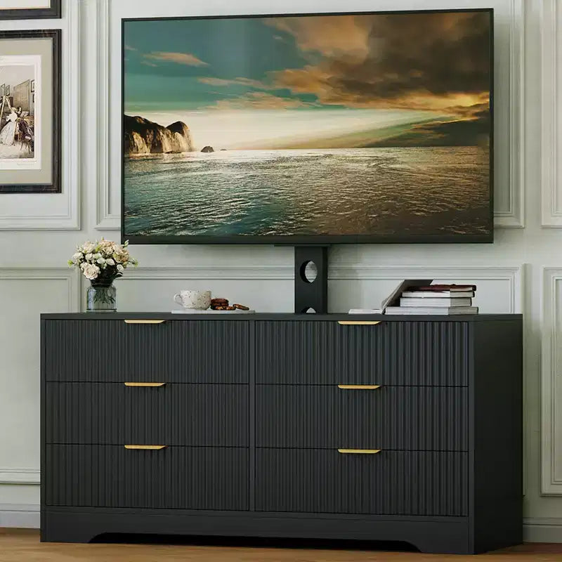 Meuble TV Acekool 6 Tiroirs avec Support pour TV 32-85 Pouces, Meuble TV Chambre et Salon, Commode de Rangement en Bois, Console Multimédia Moderne, Plusieurs Couleurs