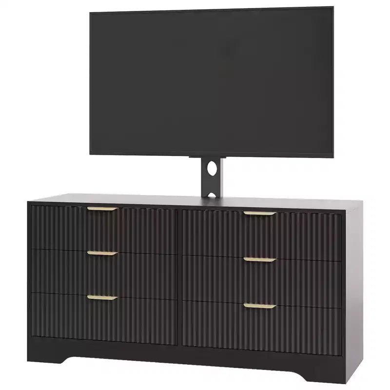 Acekool Living Room Bedroom 6 Drawer TV Stand with Mount for 32-85 Inch TV, Wood Media Console Dresser Storage Cabinet, Modern Multiple Colors