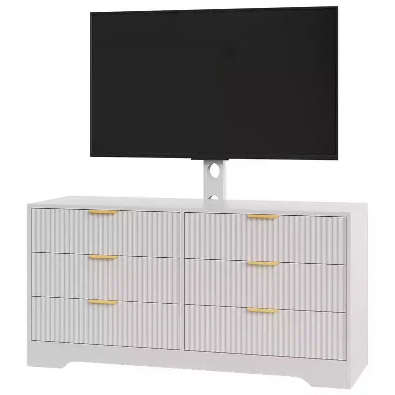 Meuble TV Acekool 6 Tiroirs avec Support pour TV 32-85 Pouces, Meuble TV Chambre et Salon, Commode de Rangement en Bois, Console Multimédia Moderne, Plusieurs Couleurs