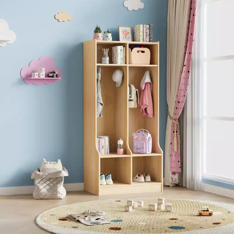 Porte-manteau 2 sections Acekool pour enfants avec 4 casiers et patères pour salle de classe, salle de jeux et entrée