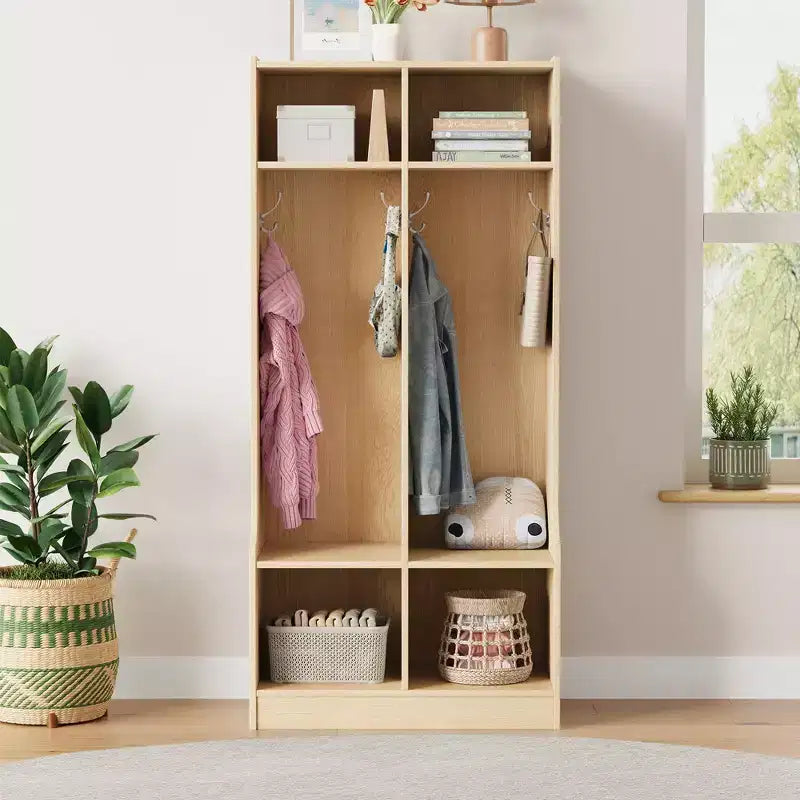 Porte-manteau 2 sections Acekool pour enfants avec 4 casiers et patères pour salle de classe, salle de jeux et entrée