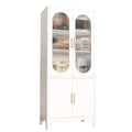 Metal Storage Cabinet with Fluted Glass Doors, Secure Organizer, Freestanding Floor Cabinet, 4-Tier Adjustable Shelving