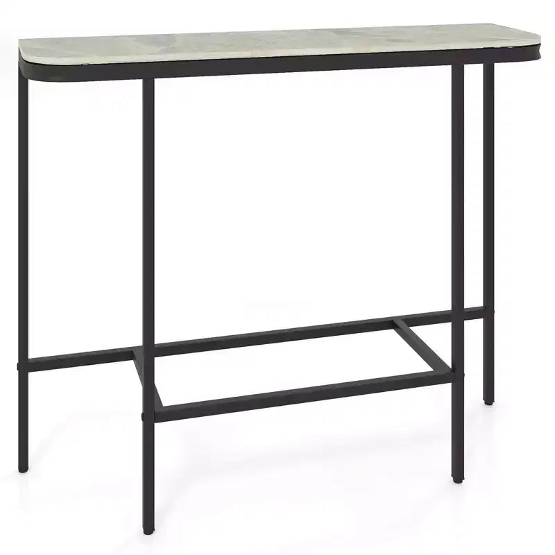 Table d'entrée Costway avec plateau en faux marbre et cadre en métal, table de canapé pour couloir blanc et or/gris et noir