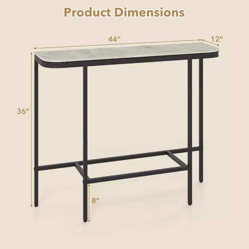 Table d'entrée Costway avec plateau en faux marbre et cadre en métal, table de canapé pour couloir blanc et or/gris et noir
