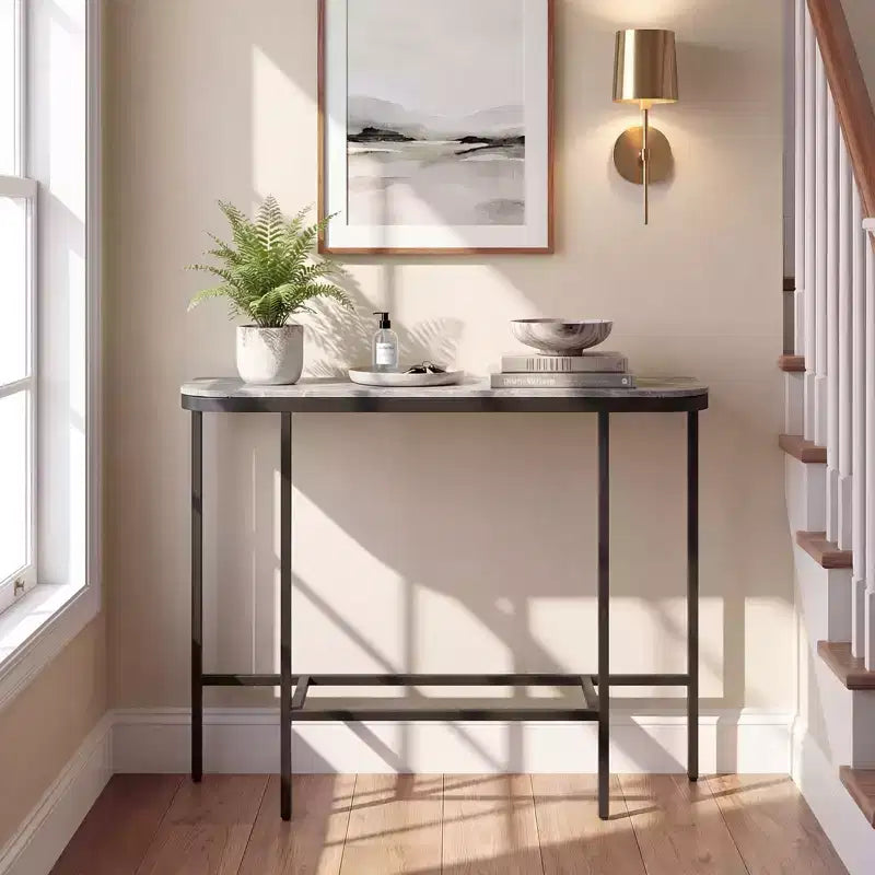 Table d'entrée Costway avec plateau en faux marbre et cadre en métal, table de canapé pour couloir blanc et or/gris et noir