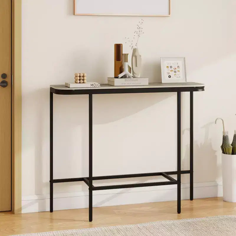 Table d'entrée Costway avec plateau en faux marbre et cadre en métal, table de canapé pour couloir blanc et or/gris et noir