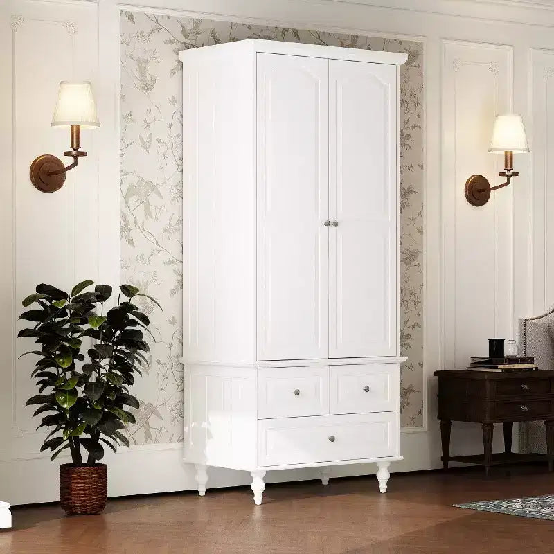Armoire-penderie Famapy 2 portes et 3 tiroirs avec pieds hauts