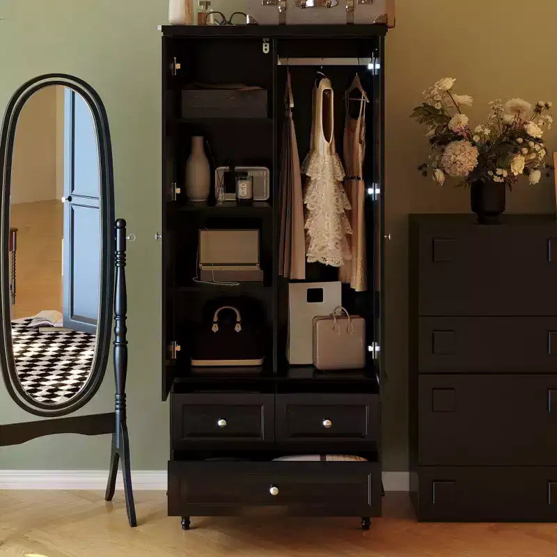 Armoire-penderie Famapy 2 portes et 3 tiroirs avec pieds hauts