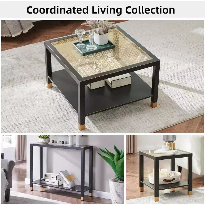 Table basse GDFStudio Everett en verre maillé doré avec cadre en métal