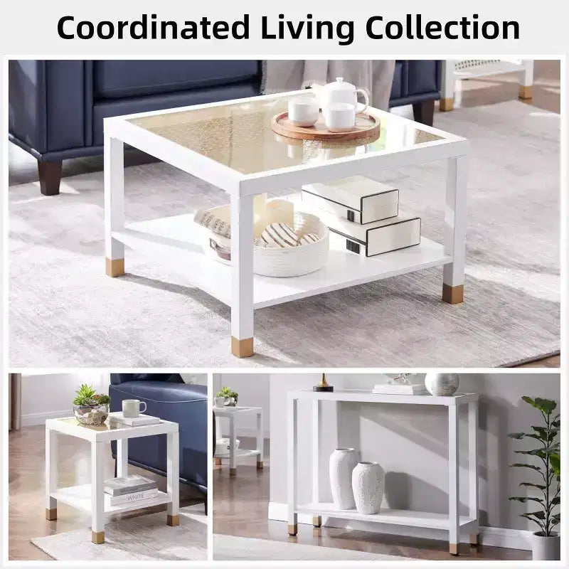 Table basse GDFStudio Everett en verre maillé doré avec cadre en métal