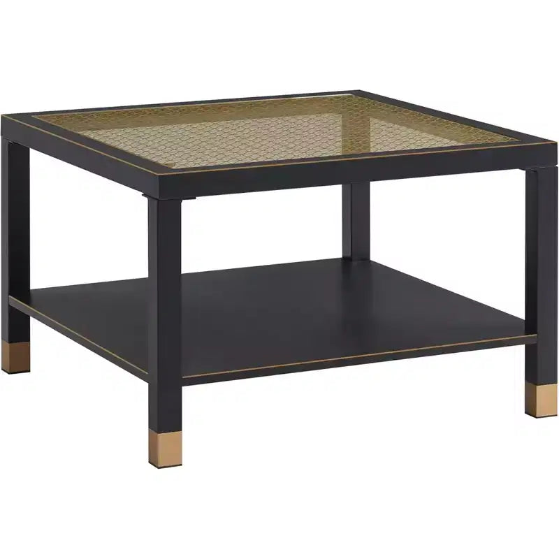 GDFStudio Everett Gold Mesh Glass Coffee Table with Metal Frame