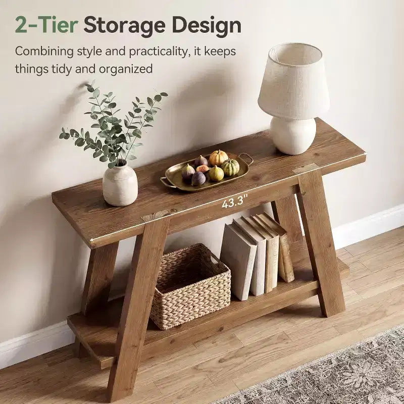 Table d'entrée en bois massif Lantine 43,3 po, table console de style ferme à 2 niveaux avec rangement, table de canapé étroite derrière le canapé pour le couloir, le vestibule