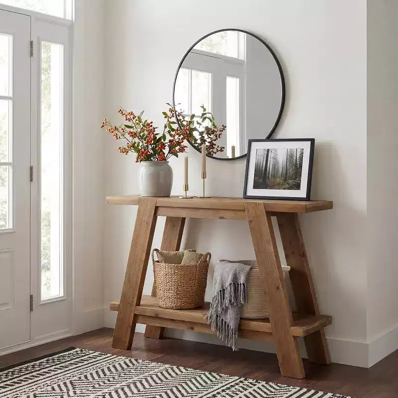 Table d'entrée en bois massif Lantine 43,3 po, table console de style ferme à 2 niveaux avec rangement, table de canapé étroite derrière le canapé pour le couloir, le vestibule