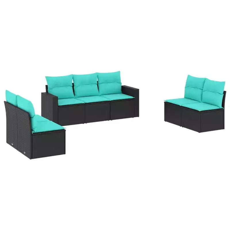 vidaXL 7 Piece Patio Sofa Set with Cushions Black Poly Rattan