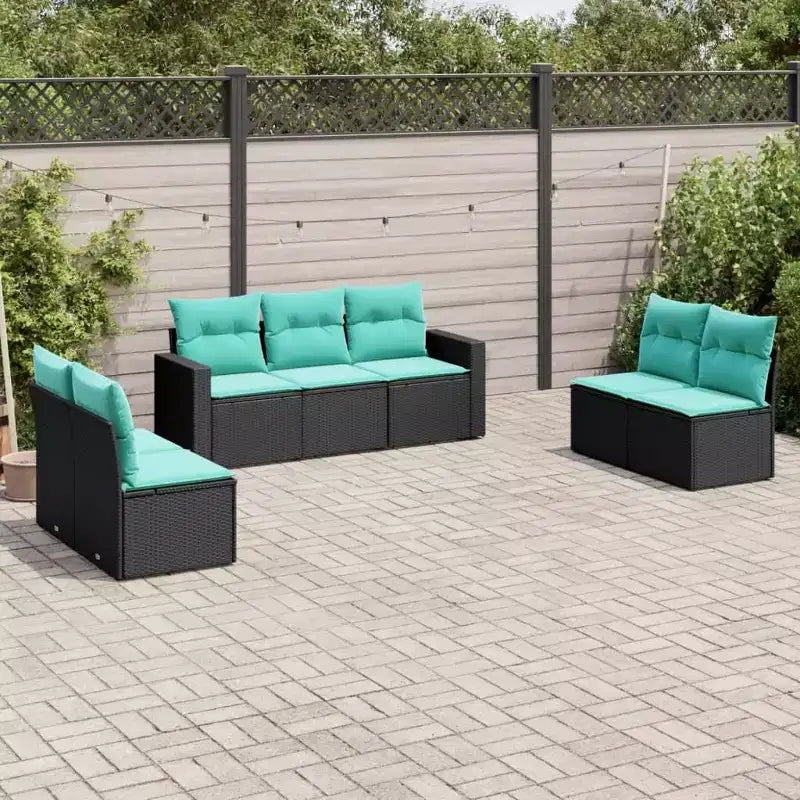 vidaXL Salon de jardin 7 pcs avec coussins résine tressée noir