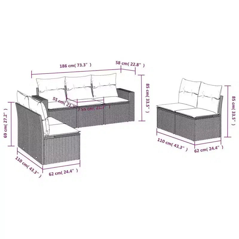 vidaXL Salon de jardin 7 pcs avec coussins résine tressée noir