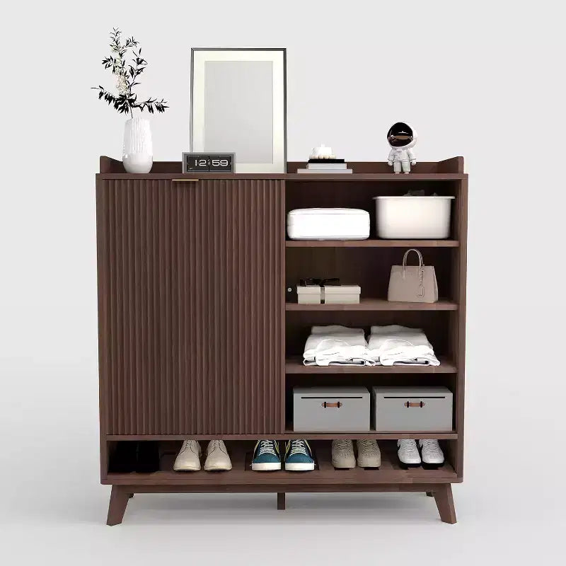 Grand meuble à chaussures cannelé, organisateur de rangement de chaussures en bois autoportant étroit, 2 tiroirs, étagères réglables, pour entrée et couloir