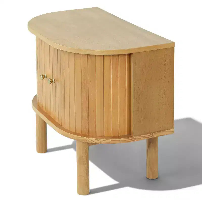 Table de chevet en bois courbé de style scandinave moderne Christopher Knight Home Bennett avec portes coulissantes à lattes