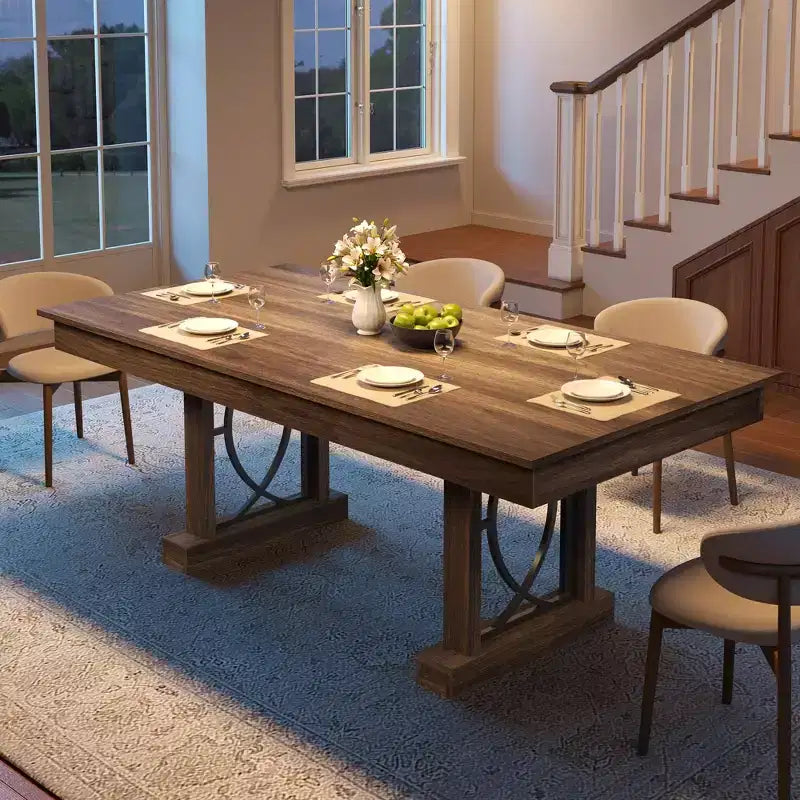 Table à manger rectangulaire moderne de 180 cm pour 6 à 8 personnes - Table en bois avec deux grands tiroirs de rangement - Cadre robuste - Étanche et résistante à la chaleur