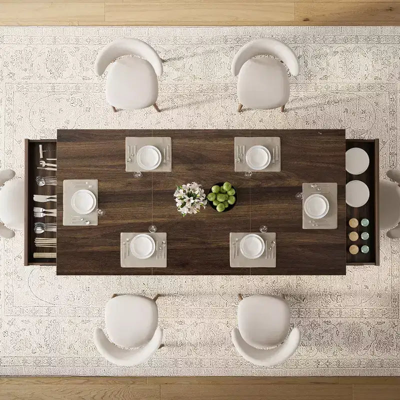 Table à manger rectangulaire moderne de 180 cm pour 6 à 8 personnes - Table en bois avec deux grands tiroirs de rangement - Cadre robuste - Étanche et résistante à la chaleur