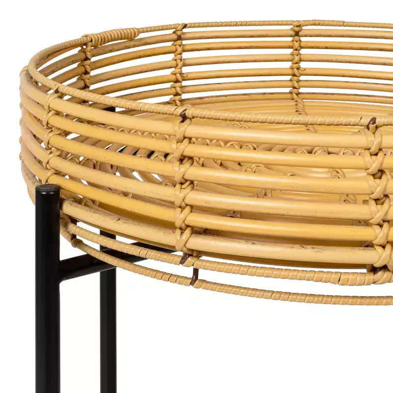 JONATHAN Y Malia 20 Table d'appoint ronde bohème côtière en faux rotin avec base en métal