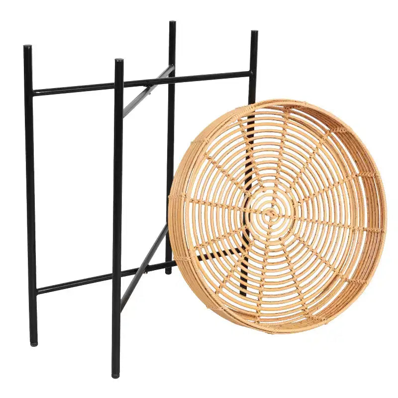 JONATHAN Y Malia 20 Table d'appoint ronde bohème côtière en faux rotin avec base en métal