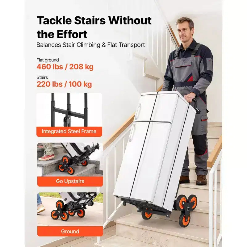Chariot de transport VEVOR, capacité de 100 kg, diable pliable robuste avec poignée télescopique, noir et orange