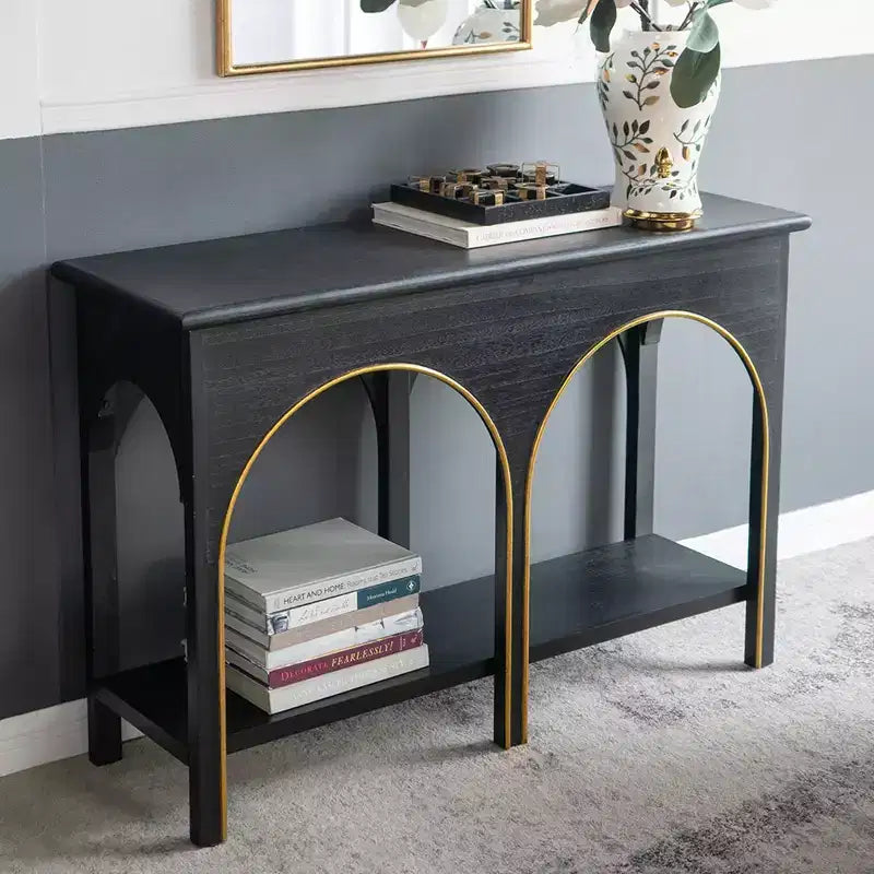 GDFStudio Wilona Table console moderne en bois de paulownia de 47 po avec étagère inférieure