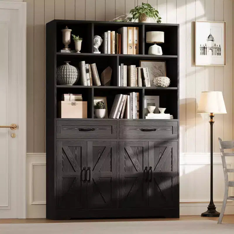 Bibliothèque pour enfants en bois H 71 x L 47 - Meuble de rangement à 6 niveaux avec 2 tiroirs et 4 portes - Grande étagère de rangement pour chambre d'enfant, salon ou bureau