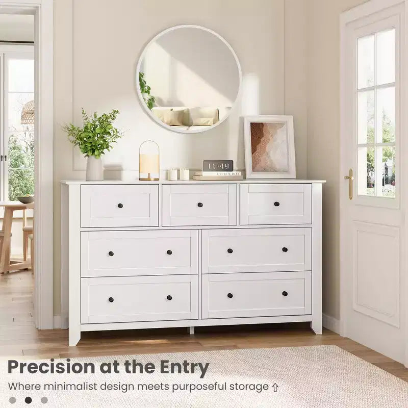 Commode à 7 tiroirs avec poignées en métal, grande commode en bois de 54 po de large, armoire de rangement moderne pour vêtements de chambre avec tiroirs profonds