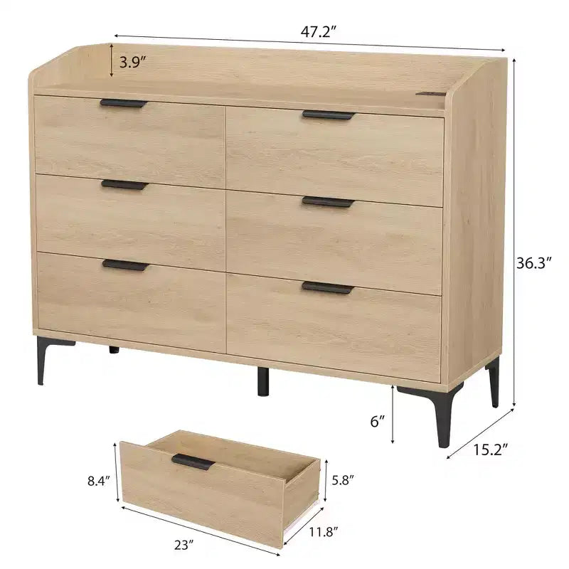 Commode de rangement moderne à 6 tiroirs en bois, meuble haut autoportant, sécurité anti-basculement, assemblage facile, pieds réglables, pour chambre, salon