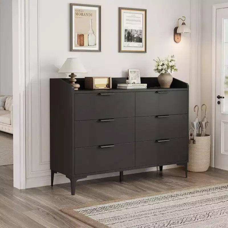Commode de rangement moderne à 6 tiroirs en bois, meuble haut autoportant, sécurité anti-basculement, assemblage facile, pieds réglables, pour chambre, salon