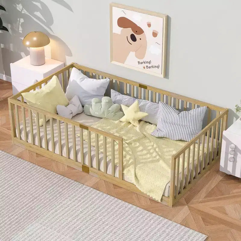 Lit au sol jumeau Clihome avec barrières hautes, 6 lattes incluses