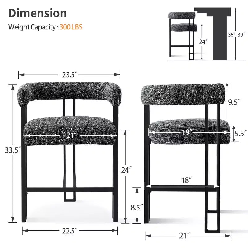 Tabourets de bar rembourrés modernes à hauteur de comptoir, tabourets de 24 pouces pour îlot de cuisine avec dossier, chaises de comptoir en tissu pour salle à manger ou bar à la maison - Panipeachy