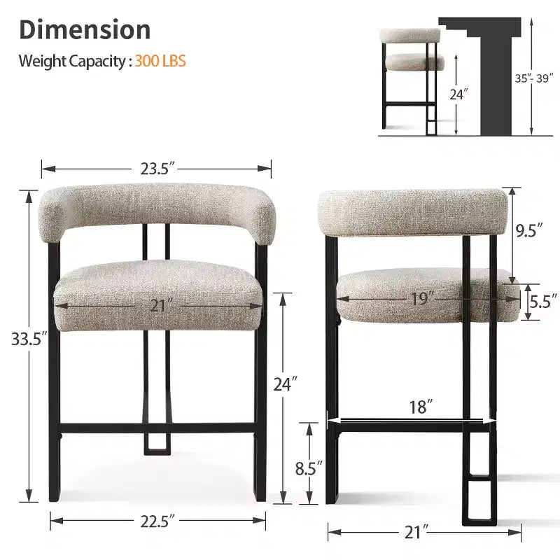 Tabourets de bar rembourrés modernes à hauteur de comptoir, tabourets de 24 pouces pour îlot de cuisine avec dossier, chaises de comptoir en tissu pour salle à manger ou bar à la maison - Panipeachy