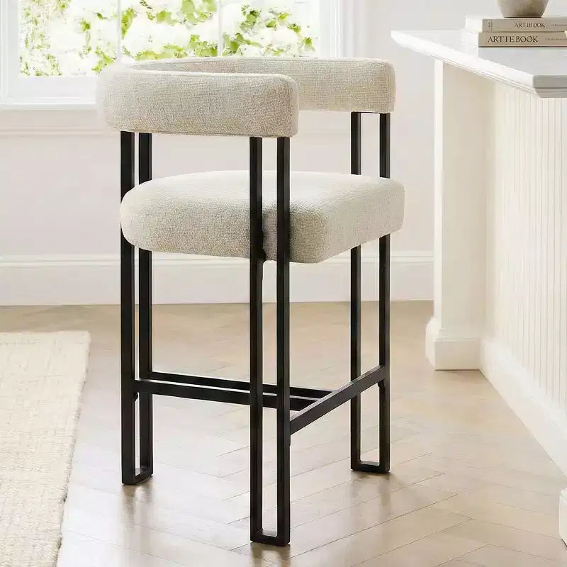 Modern Upholstered Counter Height Bar Stools, 24 Kitchen Island Stools with Back, Fabric Counter Chairs for Dining Room or Home Bar-Panipeachy
