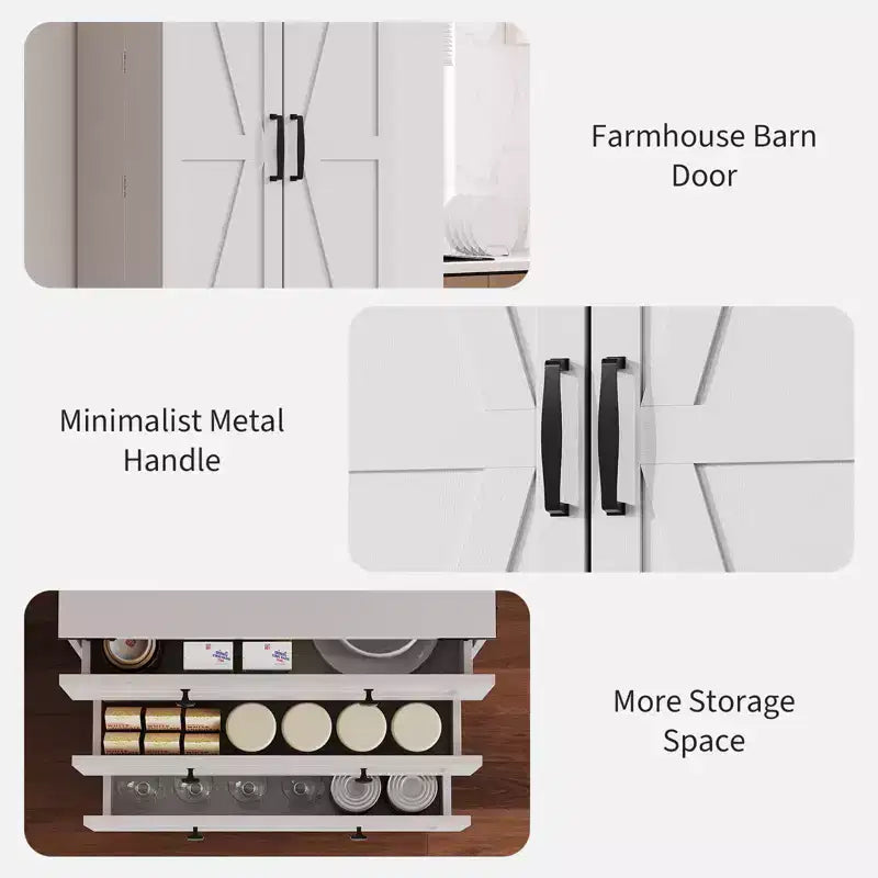 Meuble de cuisine autoportant de 183 cm, armoire de rangement de style ferme, étagères réglables, pour salon