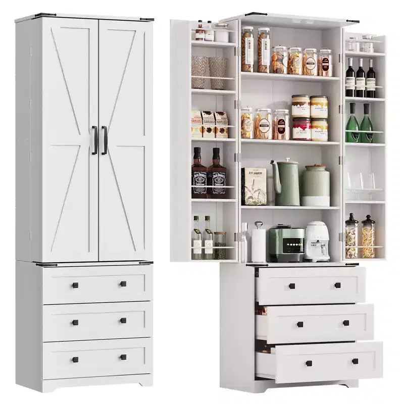 Meuble de cuisine autoportant de 183 cm, armoire de rangement de style ferme, étagères réglables, pour salon