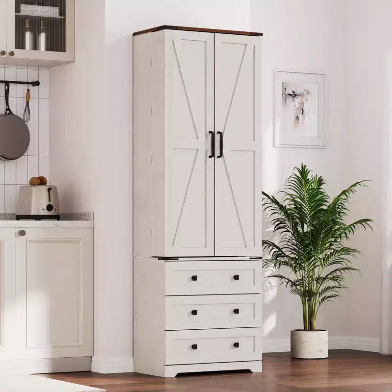 Meuble de cuisine autoportant de 183 cm, armoire de rangement de style ferme, étagères réglables, pour salon