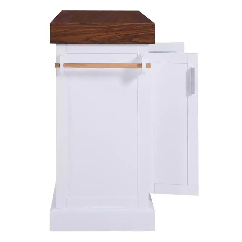 Îlot de cuisine roulant Zeus & Ruta 53 avec plateau de 8,9 cm d'épaisseur, tiroirs, porte-épices et porte-serviettes