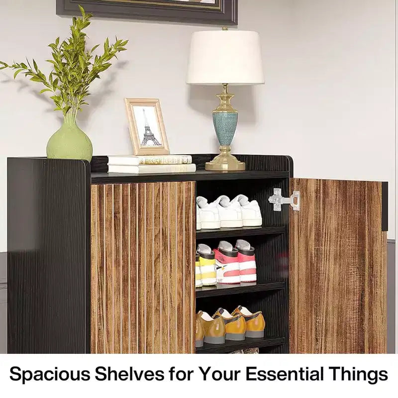 MAYEERTY Meuble à chaussures en bois avec 2 portes, design anti-poussière pour entrée/couloir