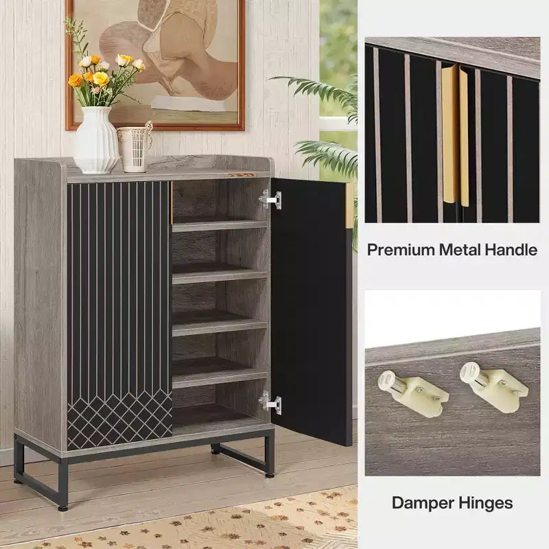 MAYEERTY Meuble à chaussures en bois avec 2 portes, design anti-poussière pour entrée/couloir