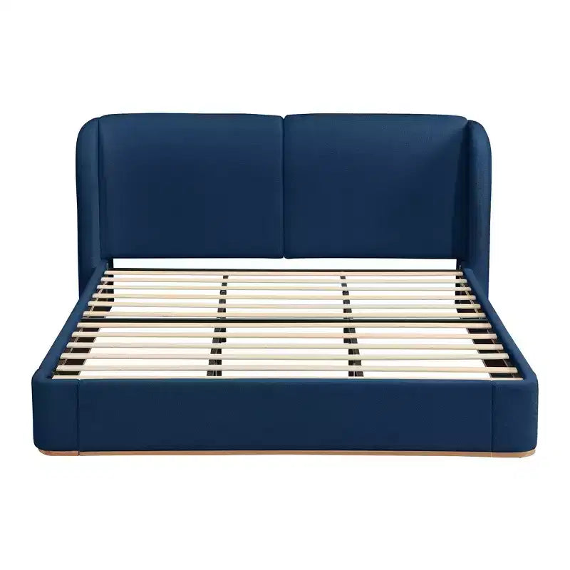 Lit plateforme moderne Whisen King avec tête de lit double oreiller, rembourré, tissu bouclé doux, design latéral ailé, lattes en bois massif