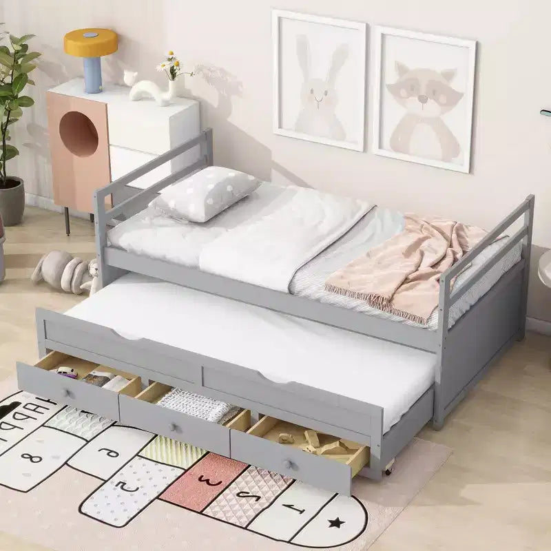 MAYEERTY Lit mezzanine complet en pin massif avec bureau sous le lit et espace optimisé
