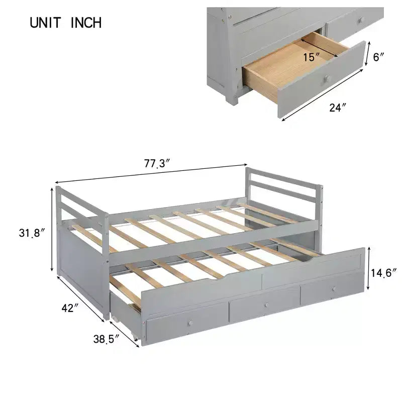 MAYEERTY Lit mezzanine complet en pin massif avec bureau sous le lit et espace optimisé