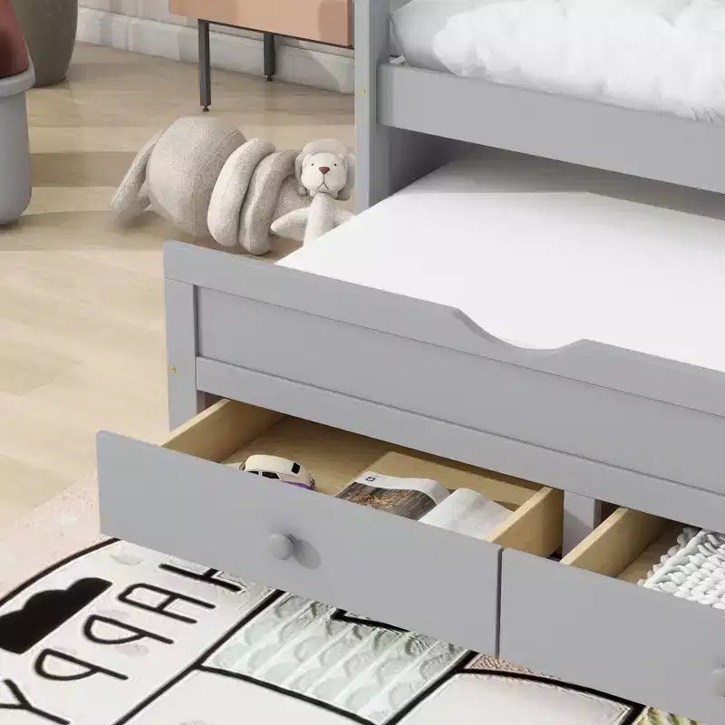 MAYEERTY Lit mezzanine complet en pin massif avec bureau sous le lit et espace optimisé